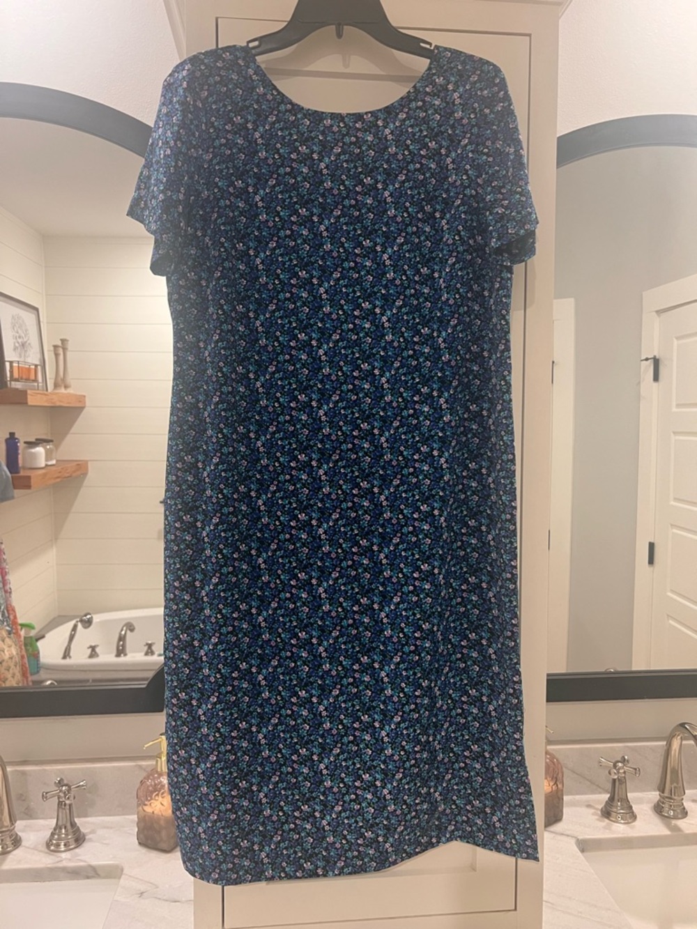 Navy Floral Midi Dress with Flutter Sleeves